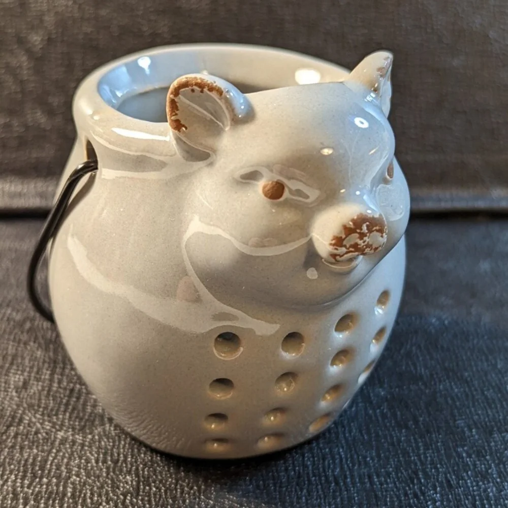 Ceramic piggy tea light or incense holder, gray pig candle lantern - Picture 8 of 10